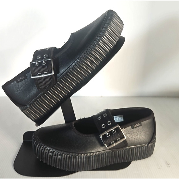 Vans Mary Jane Creeper Shoes Grunge Core Black Leather Size Women's 6.5 Men's 5 - Picture 1 of 8